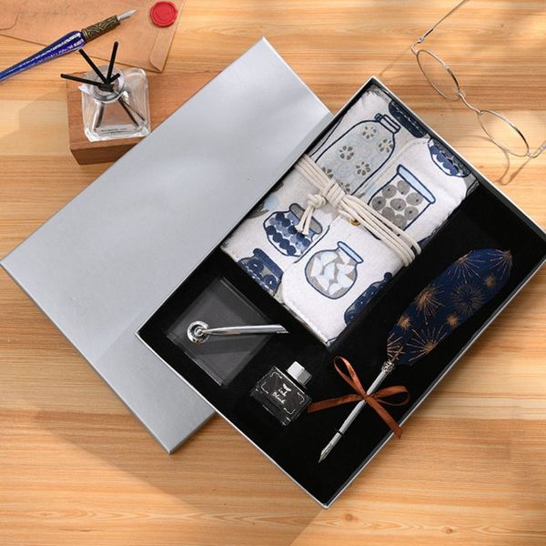 vintage calligraphy feather dip pen fountain writing ink notebook stationery set
